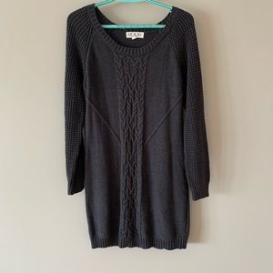 Pink Rose Cable Knit Sweater Dress Gray